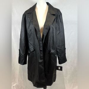 Marc New York by Andrew Marc black leather trench coat jacket size large NWT